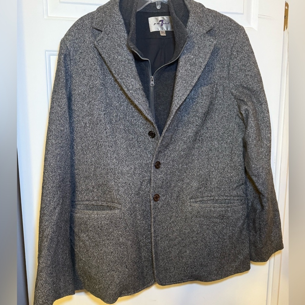 7 For All Mankind Wool Gray Tweed Single Breasted Blazer Zip Sweater Combo Large